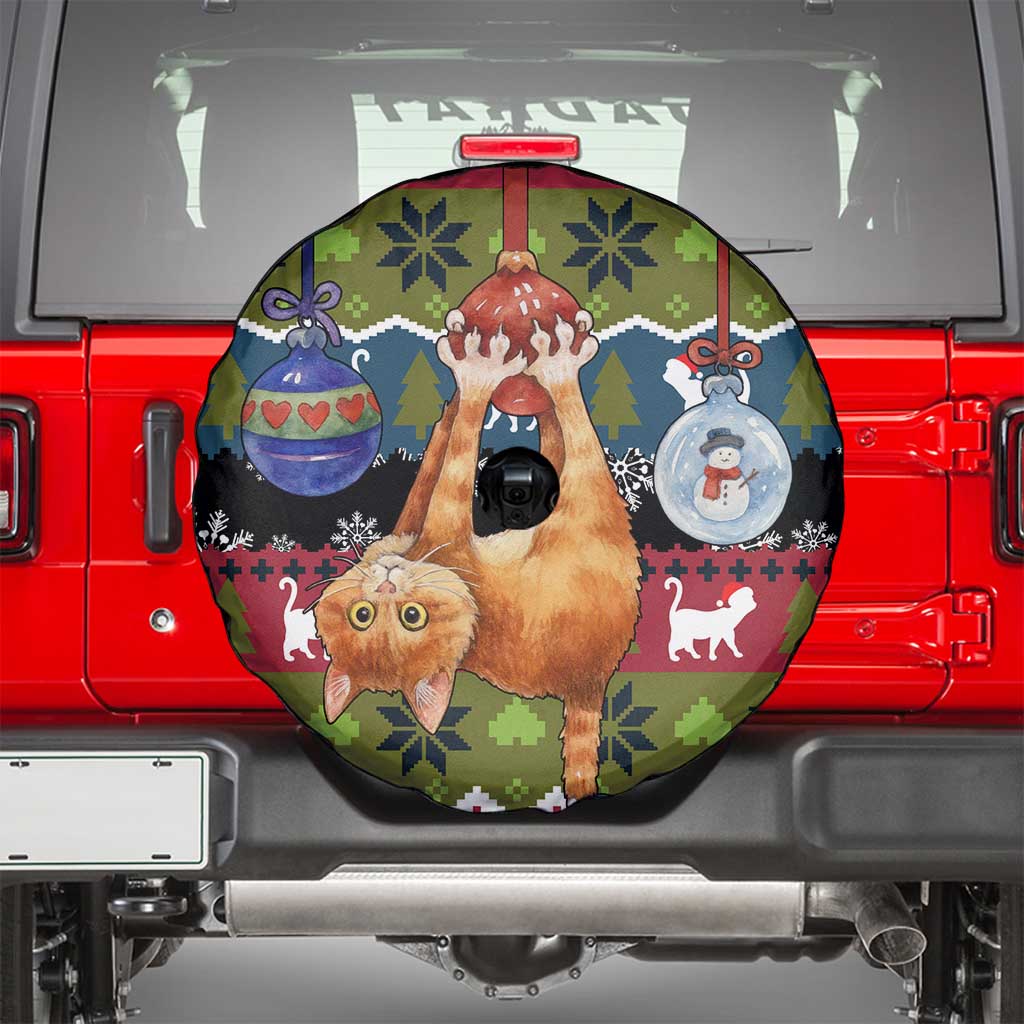 Cat Hanging on Xmas Tree Christmas Spare Tire Cover Xmas Holiday Patterns - Wonder Print Shop
