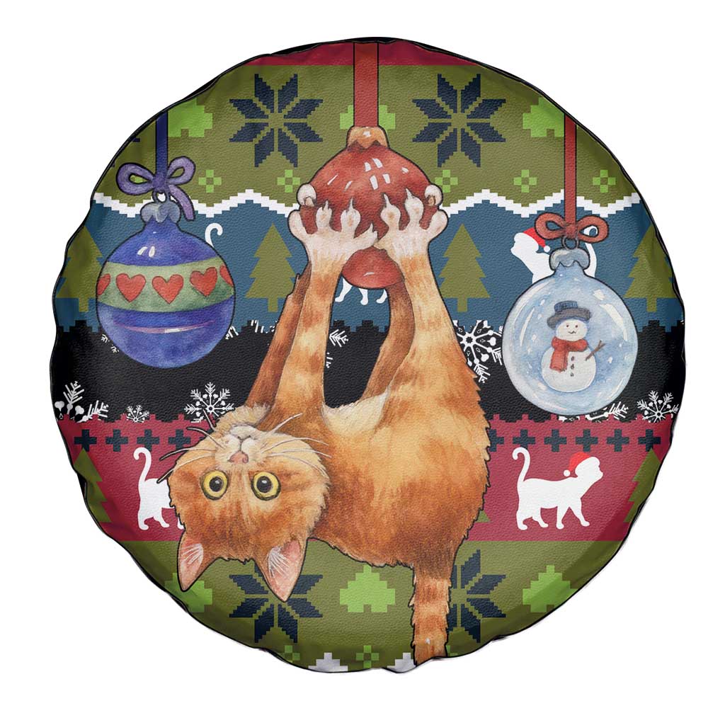 Cat Hanging on Xmas Tree Christmas Spare Tire Cover Xmas Holiday Patterns - Wonder Print Shop