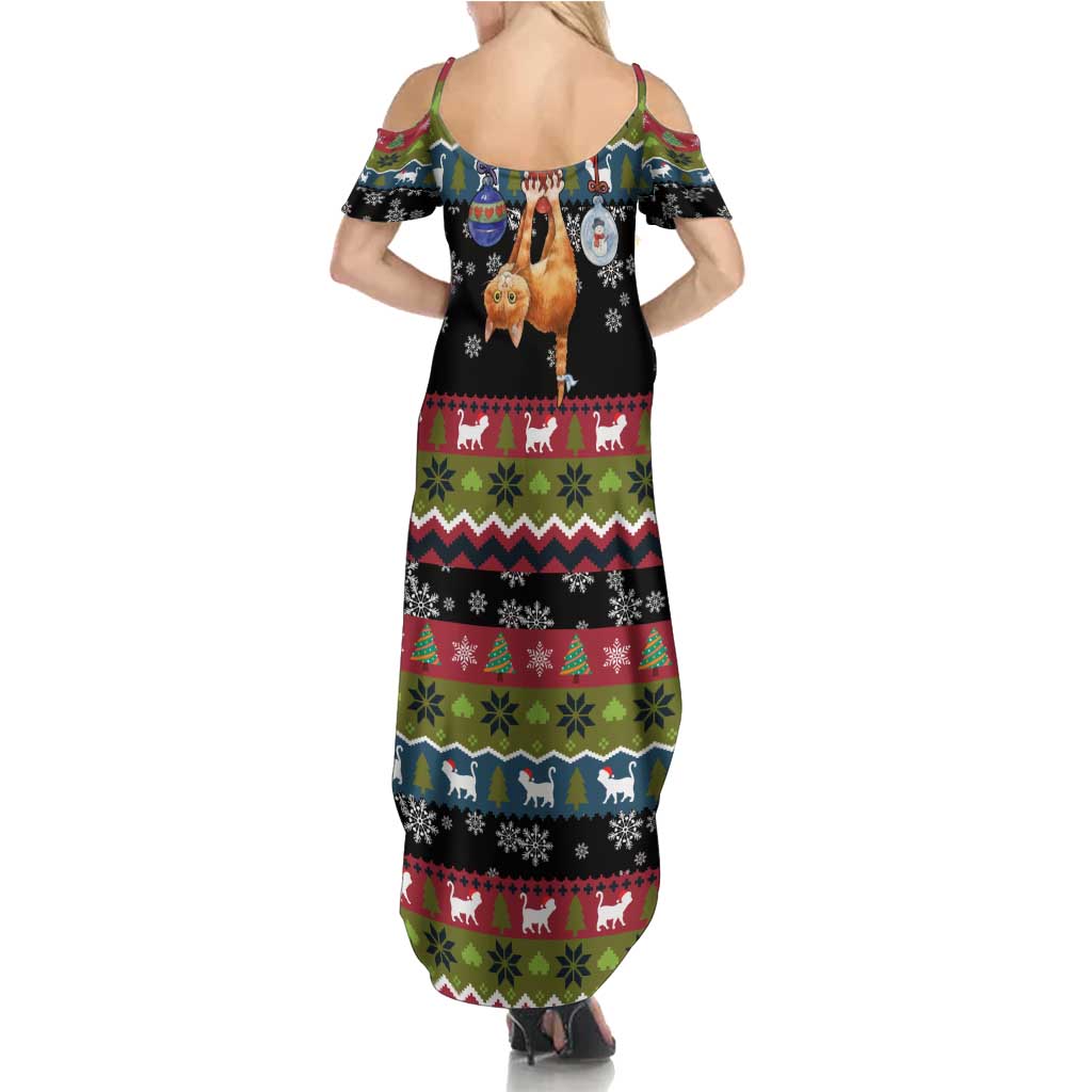 xmas maxi dress Cat Hanging on Xmas Tree Christmas Summer Maxi Dress Xmas Holiday Patterns