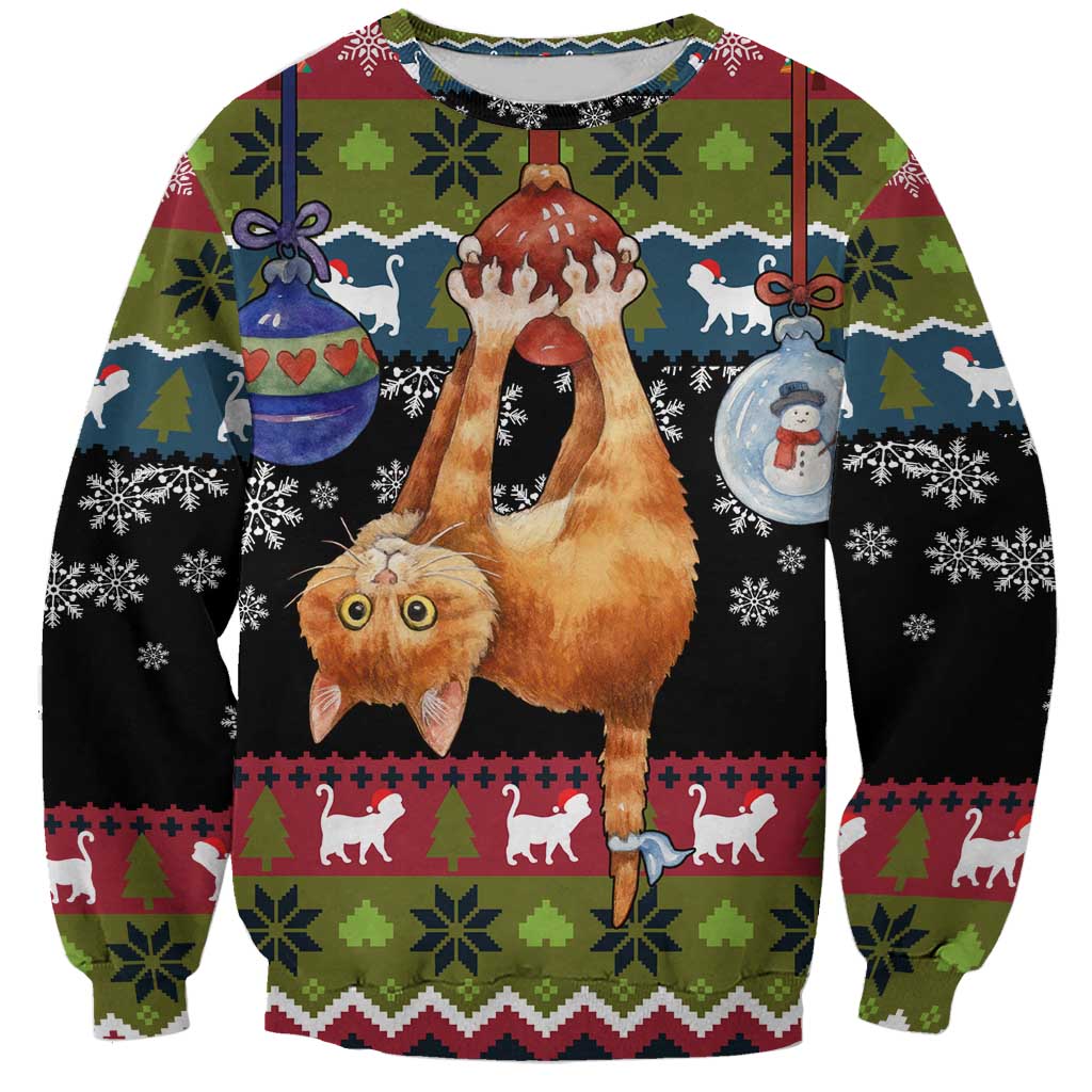 Cat Hanging on Xmas Tree Christmas Sweatshirt Xmas Holiday Patterns - Wonder Print Shop
