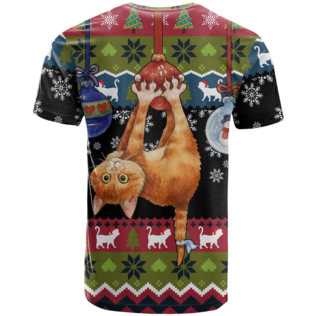 Cat Hanging on Xmas Tree Christmas T Shirt Xmas Holiday Patterns - Wonder Print Shop