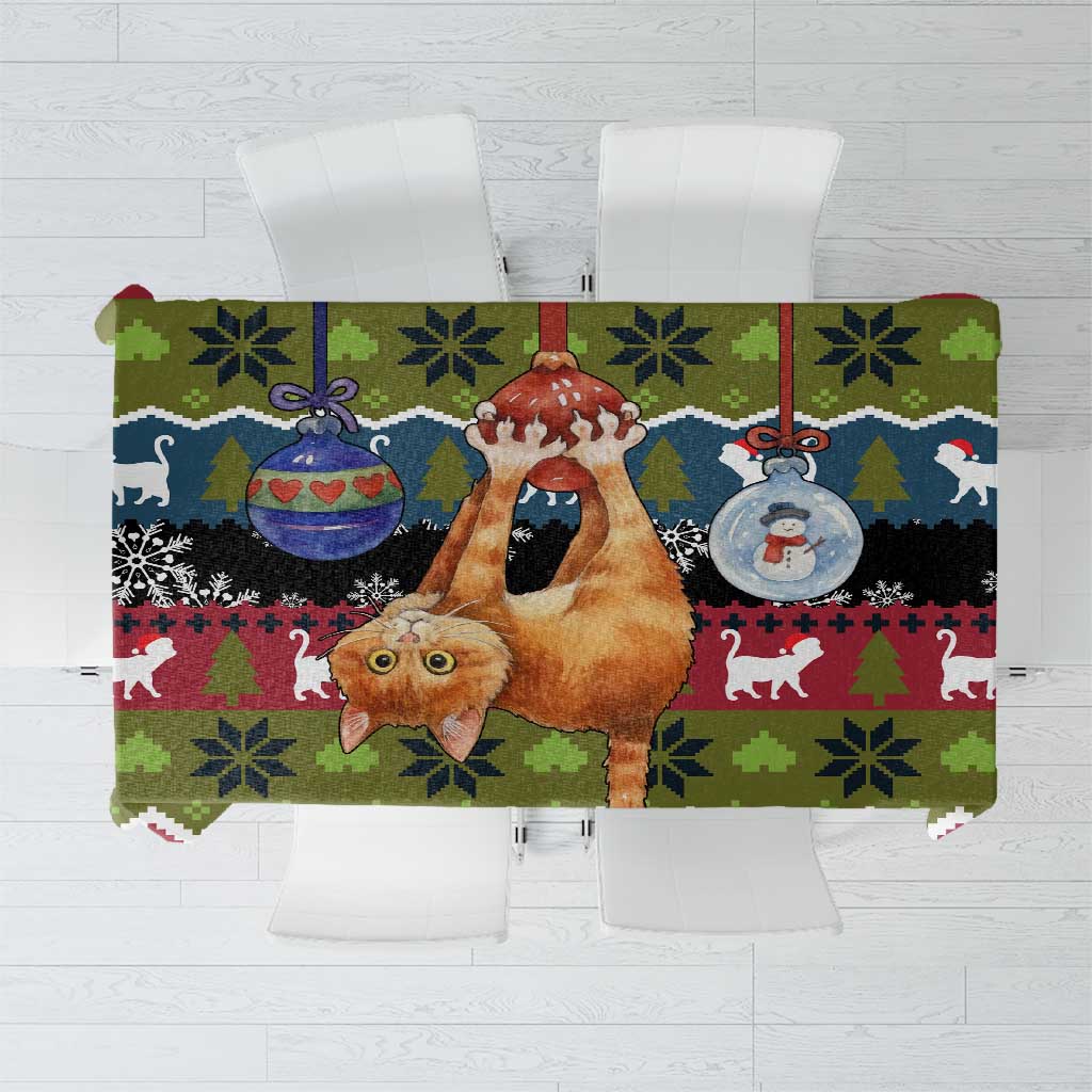 Cat Hanging on Xmas Tree Christmas Tablecloth Xmas Holiday Patterns - Wonder Print Shop