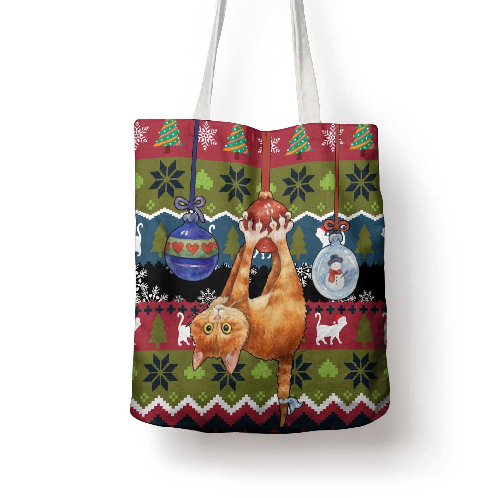 Cat Hanging on Xmas Tree Christmas Tote Bag Xmas Holiday Patterns - Wonder Print Shop