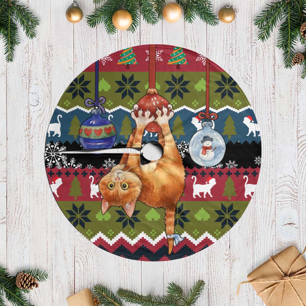 Cat Hanging on Xmas Tree Christmas Tree Skirt Xmas Holiday Patterns - Wonder Print Shop