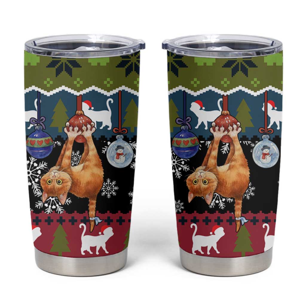 Cat Hanging on Xmas Tree Christmas Tumbler Cup Xmas Holiday Patterns - Wonder Print Shop