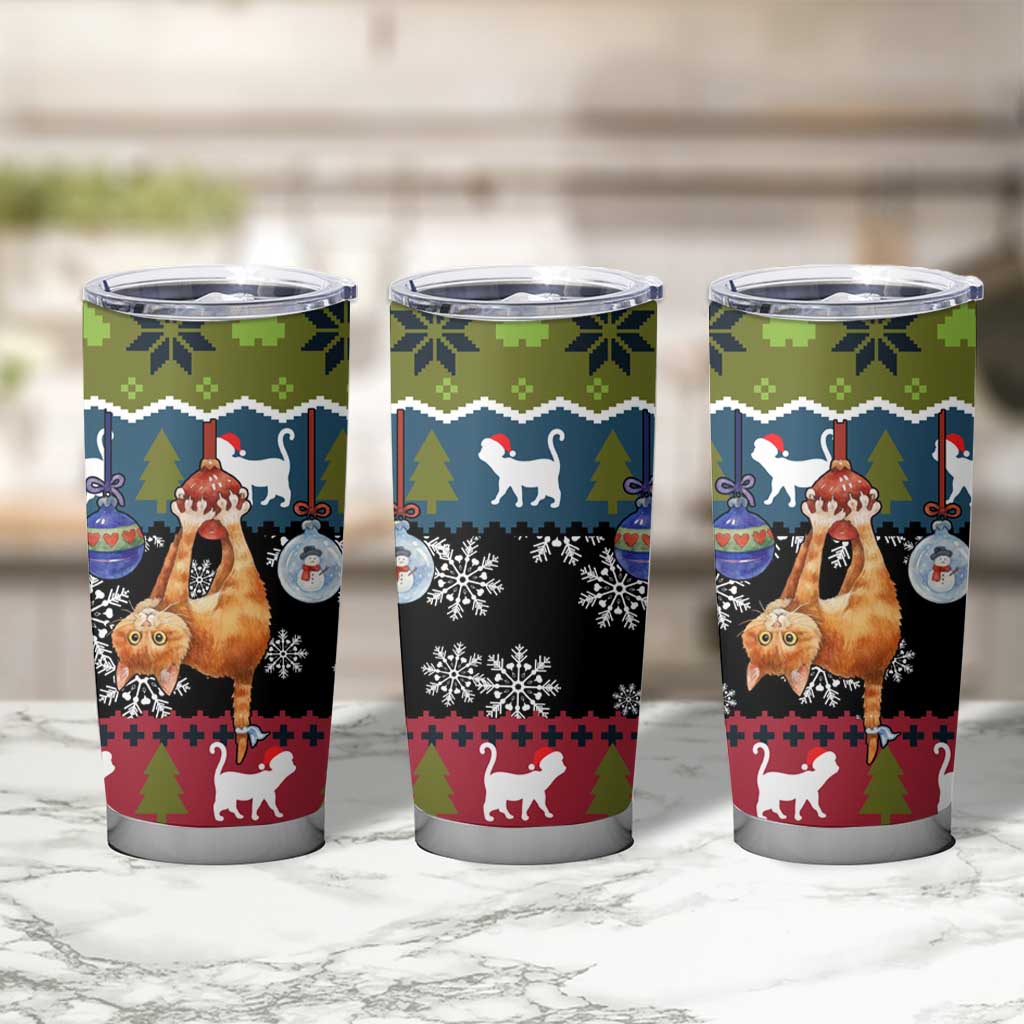 Cat Hanging on Xmas Tree Christmas Tumbler Cup Xmas Holiday Patterns - Wonder Print Shop