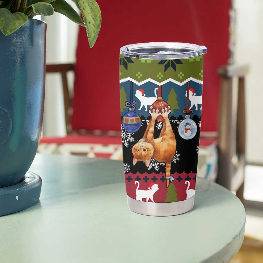 Cat Hanging on Xmas Tree Christmas Tumbler Cup Xmas Holiday Patterns - Wonder Print Shop