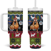 Cat Hanging on Xmas Tree Christmas Tumbler With Handle Xmas Holiday Patterns - Wonder Print Shop