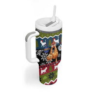 Cat Hanging on Xmas Tree Christmas Tumbler With Handle Xmas Holiday Patterns - Wonder Print Shop