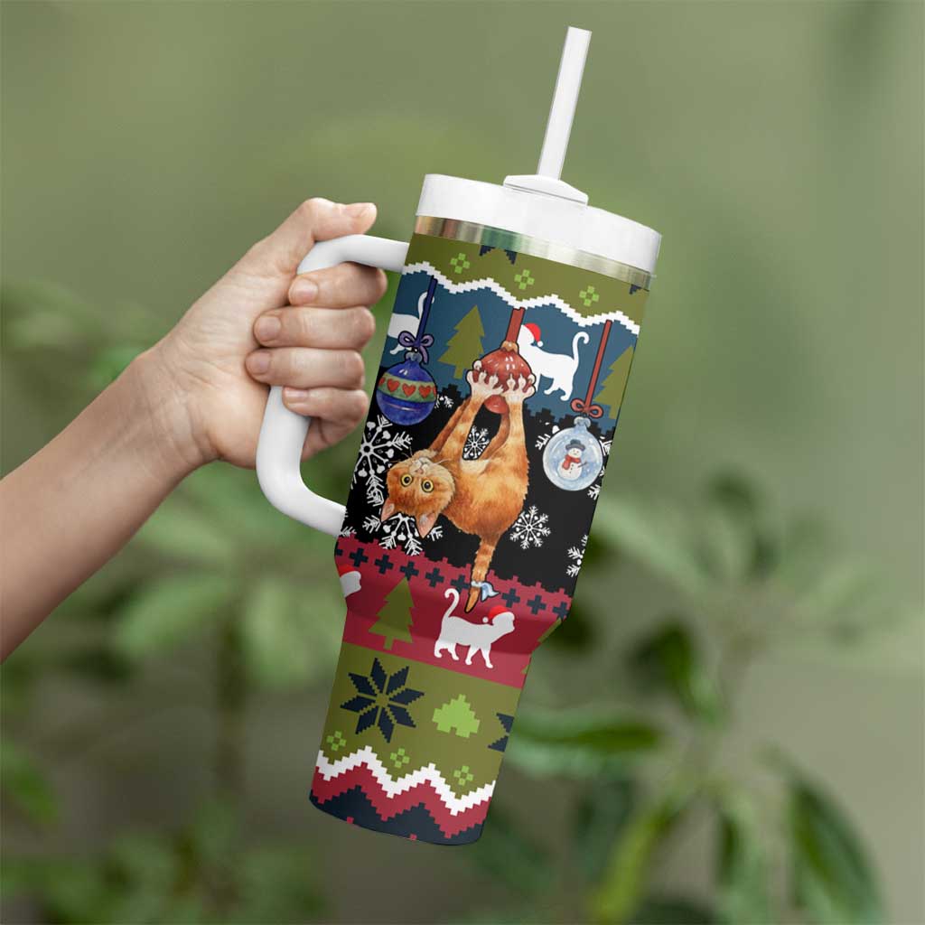 Cat Hanging on Xmas Tree Christmas Tumbler With Handle Xmas Holiday Patterns - Wonder Print Shop