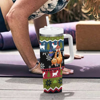 Cat Hanging on Xmas Tree Christmas Tumbler With Handle Xmas Holiday Patterns - Wonder Print Shop