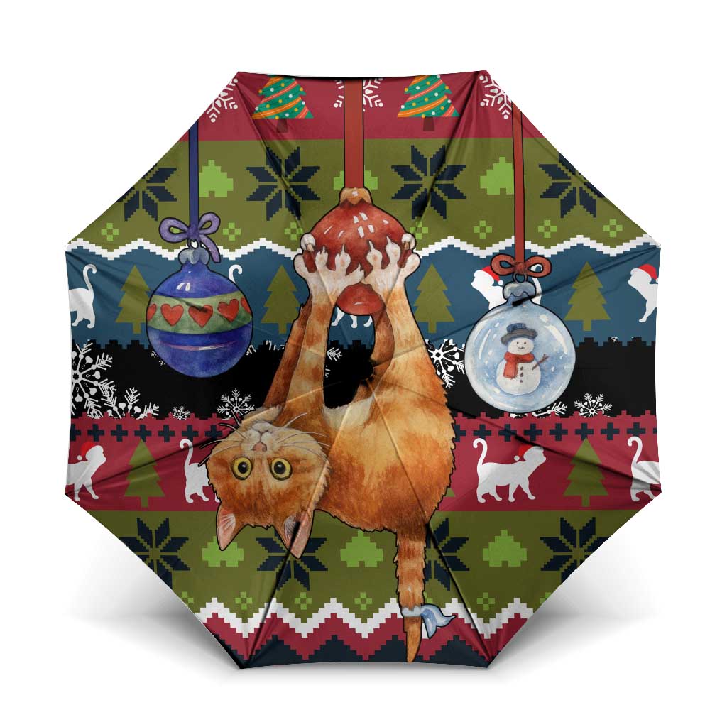 Cat Hanging on Xmas Tree Christmas Umbrella Xmas Holiday Patterns - Wonder Print Shop