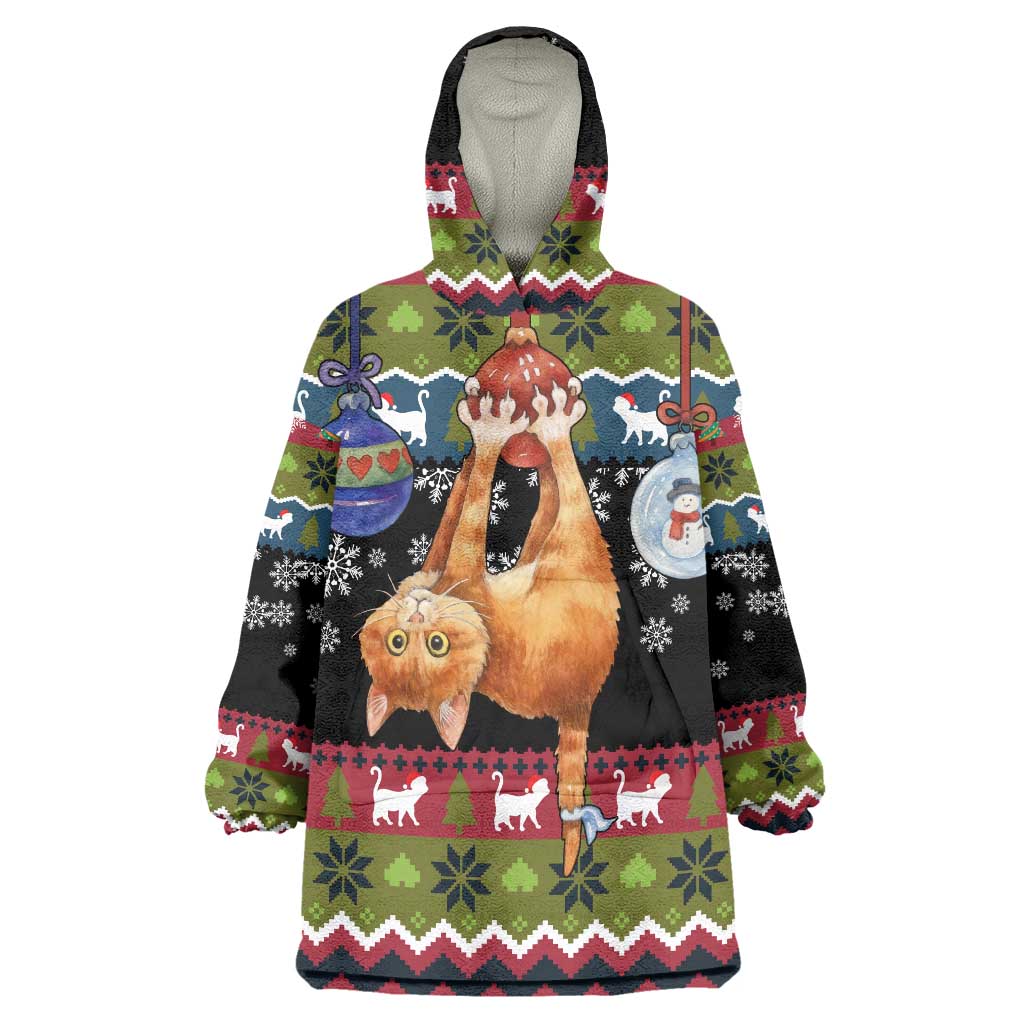 Cat Hanging on Xmas Tree Christmas Wearable Blanket Hoodie Xmas Holiday Patterns - Wonder Print Shop