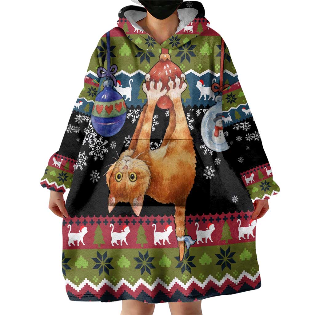 Cat Hanging on Xmas Tree Christmas Wearable Blanket Hoodie Xmas Holiday Patterns - Wonder Print Shop