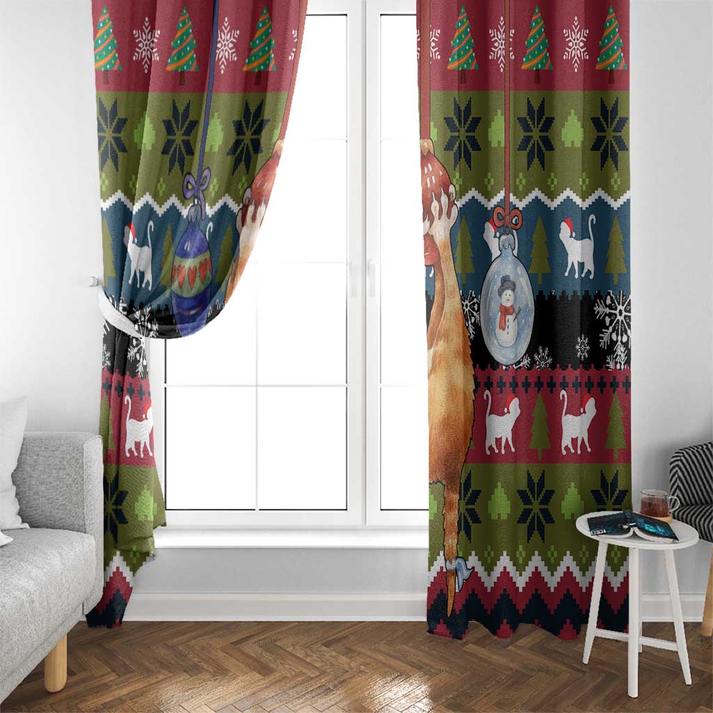 Cat Hanging on Xmas Tree Christmas Window Curtain Xmas Holiday Patterns - Wonder Print Shop