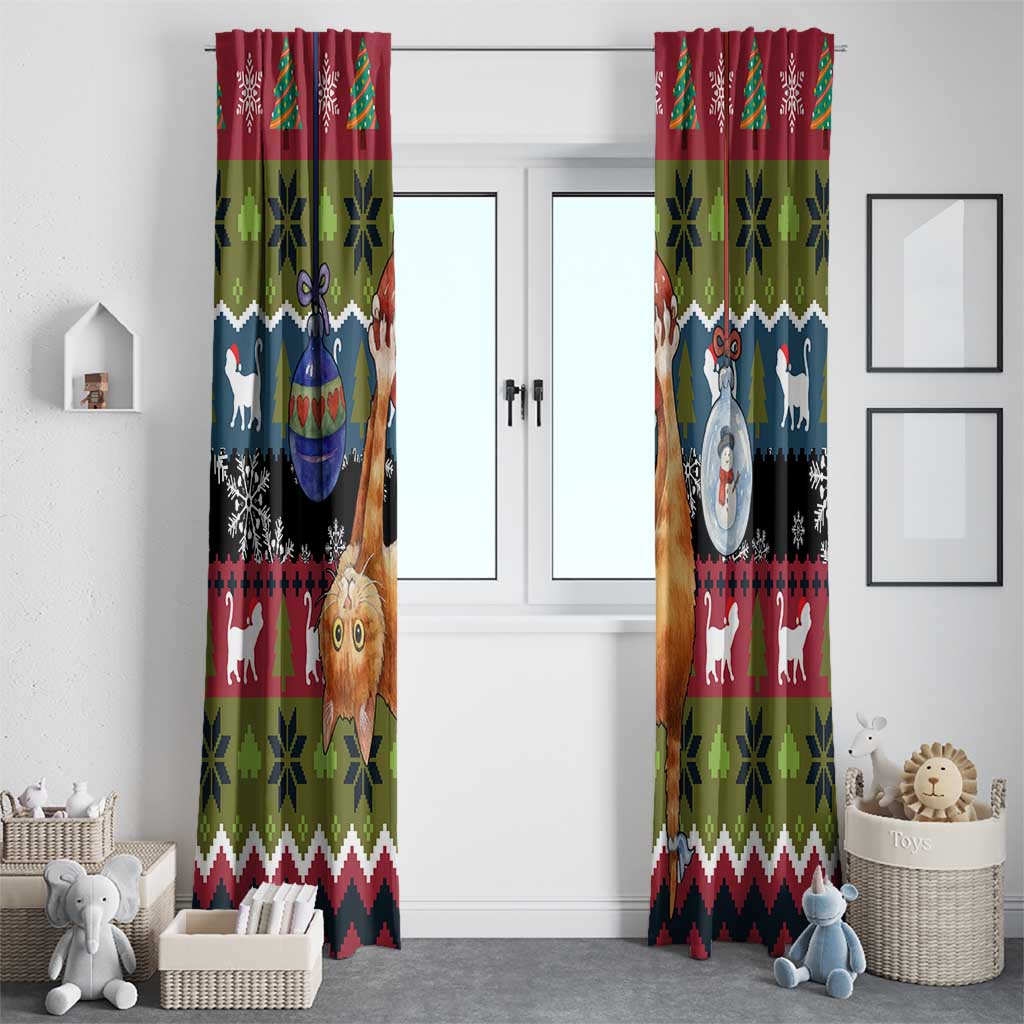 Cat Hanging on Xmas Tree Christmas Window Curtain Xmas Holiday Patterns - Wonder Print Shop