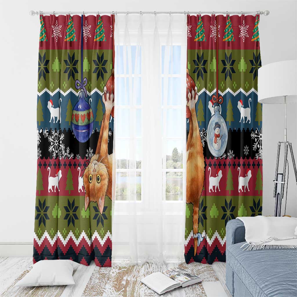 Cat Hanging on Xmas Tree Christmas Window Curtain Xmas Holiday Patterns - Wonder Print Shop