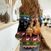 Cat Hanging on Xmas Tree Christmas Women Casual Shirt Xmas Holiday Patterns - Wonder Print Shop