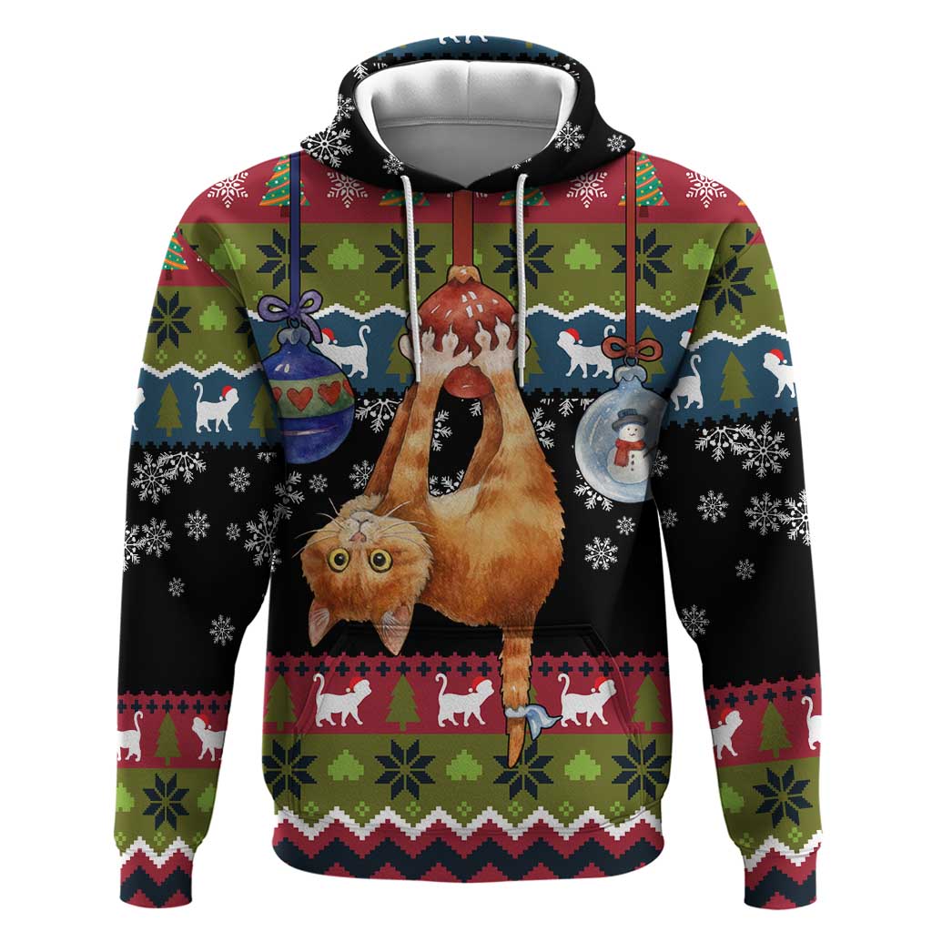 Cat Hanging on Xmas Tree Christmas Zip Hoodie Xmas Holiday Patterns - Wonder Print Shop