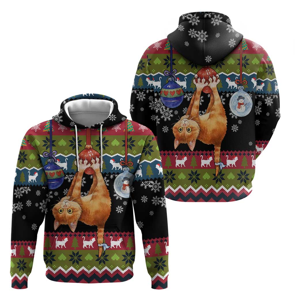 Cat Hanging on Xmas Tree Christmas Zip Hoodie Xmas Holiday Patterns - Wonder Print Shop