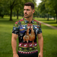 Cat Hanging on Xmas Tree Christmas Zipper Polo Shirt Xmas Holiday Patterns - Wonder Print Shop