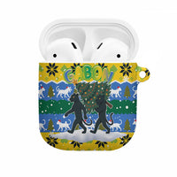 Gabon Christmas AirPods Case with Black Panthers Carrying Tree and Green Yellow Snowflake Pattern - Wonder Print Shop