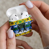 Gabon Christmas AirPods Case with Black Panthers Carrying Tree and Green Yellow Snowflake Pattern - Wonder Print Shop