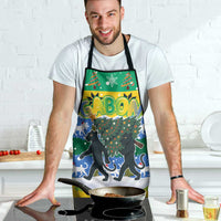 Gabon Christmas Apron with Black Panthers Carrying Tree and Green Yellow Snowflake Pattern - Wonder Print Shop
