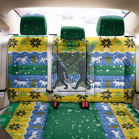 Gabon Christmas Back Car Seat Cover with Black Panthers Carrying Tree and Green Yellow Snowflake Pattern - Wonder Print Shop