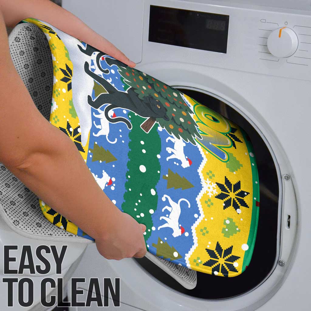 Gabon Christmas Bathroom Set with Black Panthers Carrying Tree and Green Yellow Snowflake Pattern - Wonder Print Shop