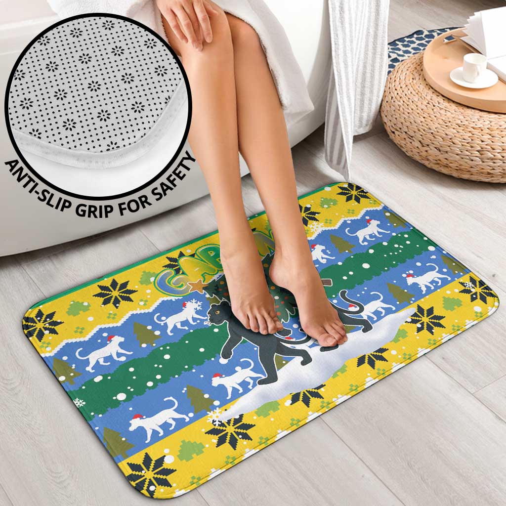 Gabon Christmas Bathroom Set with Black Panthers Carrying Tree and Green Yellow Snowflake Pattern - Wonder Print Shop
