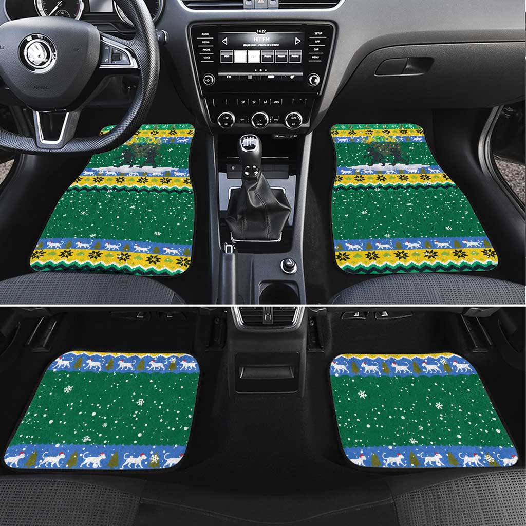 Gabon Christmas Car Mats with Black Panthers Carrying Tree and Green Yellow Snowflake Pattern - Wonder Print Shop