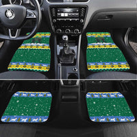 Gabon Christmas Car Mats with Black Panthers Carrying Tree and Green Yellow Snowflake Pattern - Wonder Print Shop