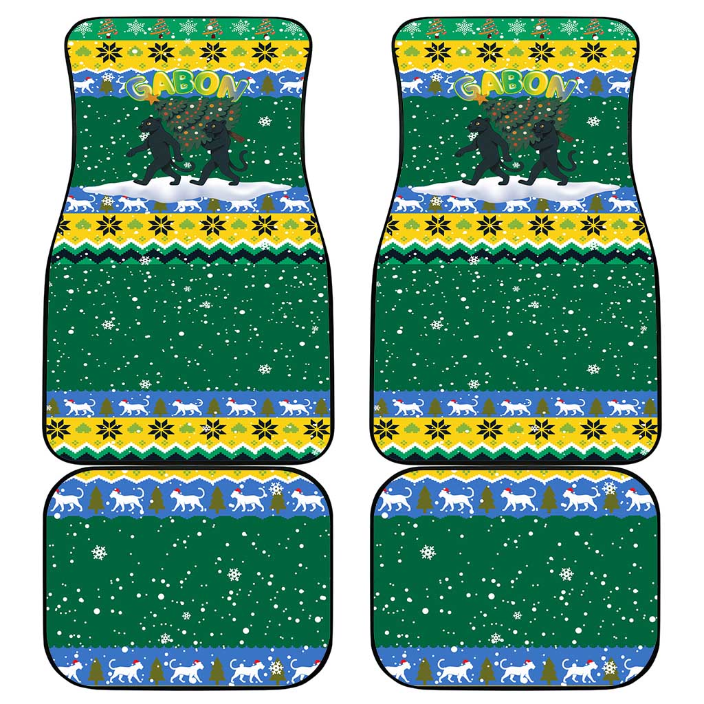 Gabon Christmas Car Mats with Black Panthers Carrying Tree and Green Yellow Snowflake Pattern - Wonder Print Shop
