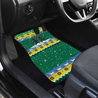 Gabon Christmas Car Mats with Black Panthers Carrying Tree and Green Yellow Snowflake Pattern - Wonder Print Shop