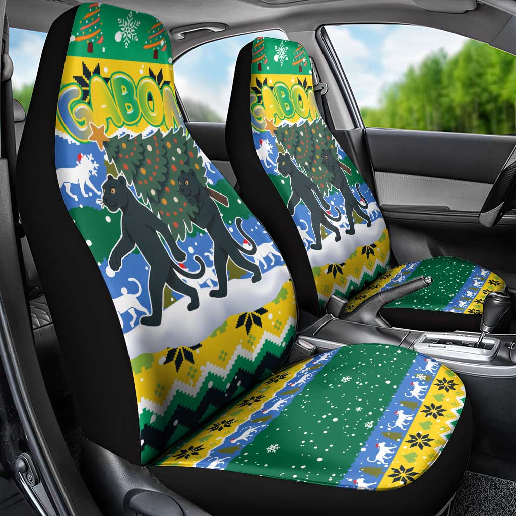 Gabon Christmas Car Seat Cover with Black Panthers Carrying Tree and Green Yellow Snowflake Pattern - Wonder Print Shop