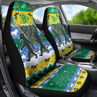 Gabon Christmas Car Seat Cover with Black Panthers Carrying Tree and Green Yellow Snowflake Pattern - Wonder Print Shop