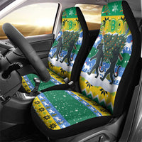 Gabon Christmas Car Seat Cover with Black Panthers Carrying Tree and Green Yellow Snowflake Pattern - Wonder Print Shop