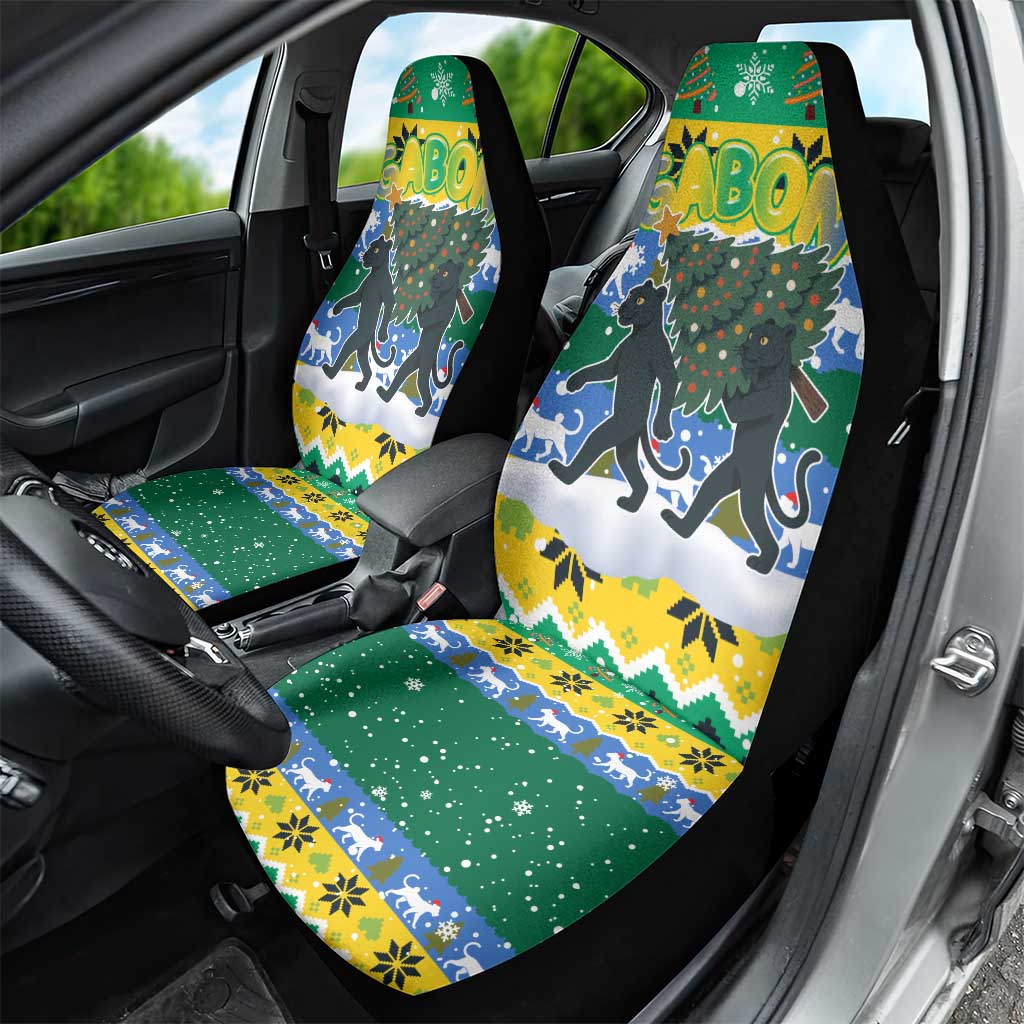 Gabon Christmas Car Seat Cover with Black Panthers Carrying Tree and Green Yellow Snowflake Pattern - Wonder Print Shop