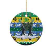 Gabon Christmas Ceramic Ornament with Black Panthers Carrying Tree and Green Yellow Snowflake Pattern - Wonder Print Shop