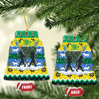 Gabon Christmas Ceramic Ornament with Black Panthers Carrying Tree and Green Yellow Snowflake Pattern - Wonder Print Shop