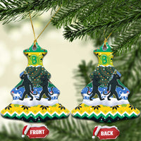 Gabon Christmas Ceramic Ornament with Black Panthers Carrying Tree and Green Yellow Snowflake Pattern - Wonder Print Shop