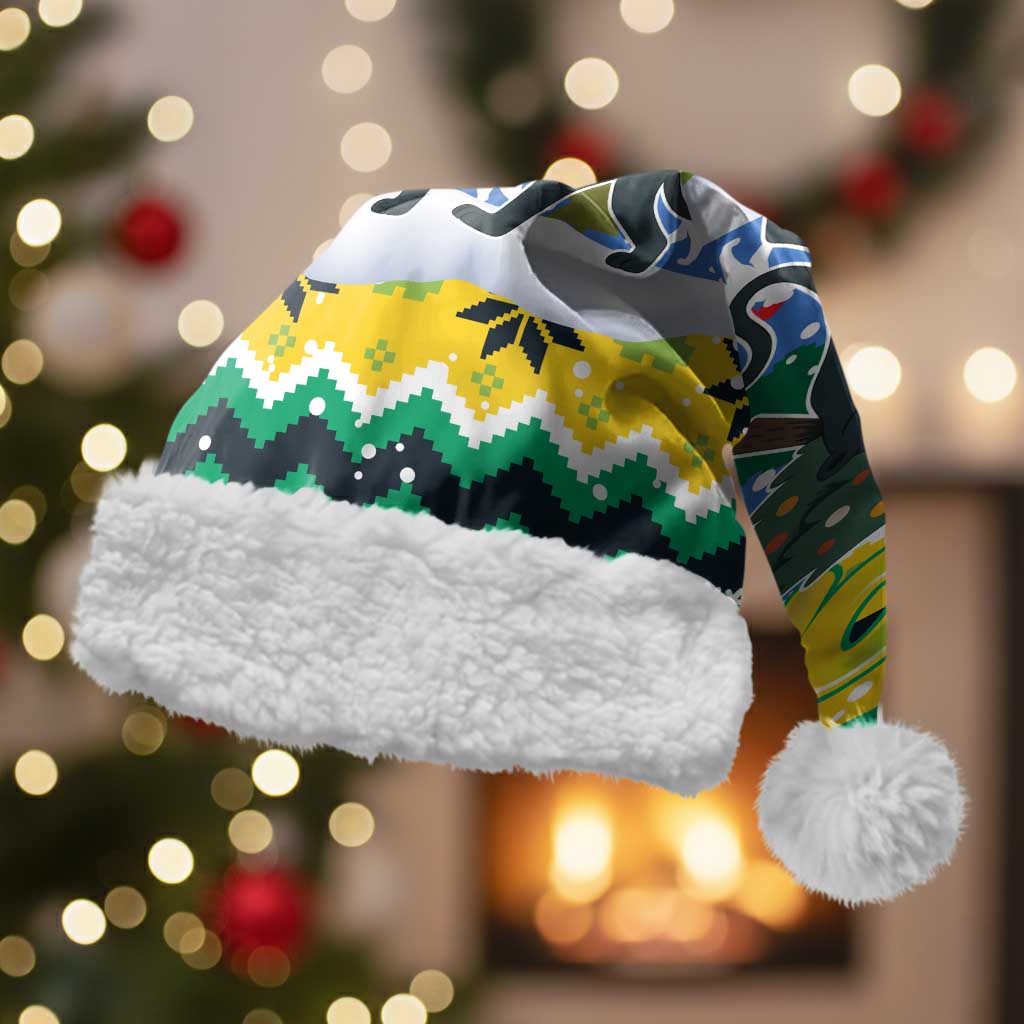 Gabon Christmas Santa Hat with Black Panthers Carrying Tree and Green Yellow Snowflake Pattern - Wonder Print Shop
