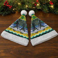 Gabon Christmas Santa Hat with Black Panthers Carrying Tree and Green Yellow Snowflake Pattern - Wonder Print Shop