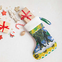 Gabon Christmas Stocking with Black Panthers Carrying Tree and Green Yellow Snowflake Pattern - Wonder Print Shop