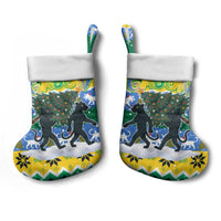 Gabon Christmas Stocking with Black Panthers Carrying Tree and Green Yellow Snowflake Pattern - Wonder Print Shop