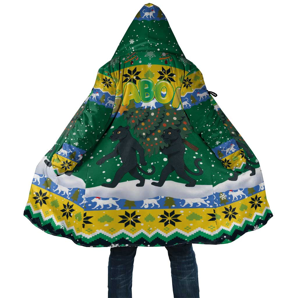 Gabon Christmas Cloak with Black Panthers Carrying Tree and Green Yellow Snowflake Pattern - Wonder Print Shop