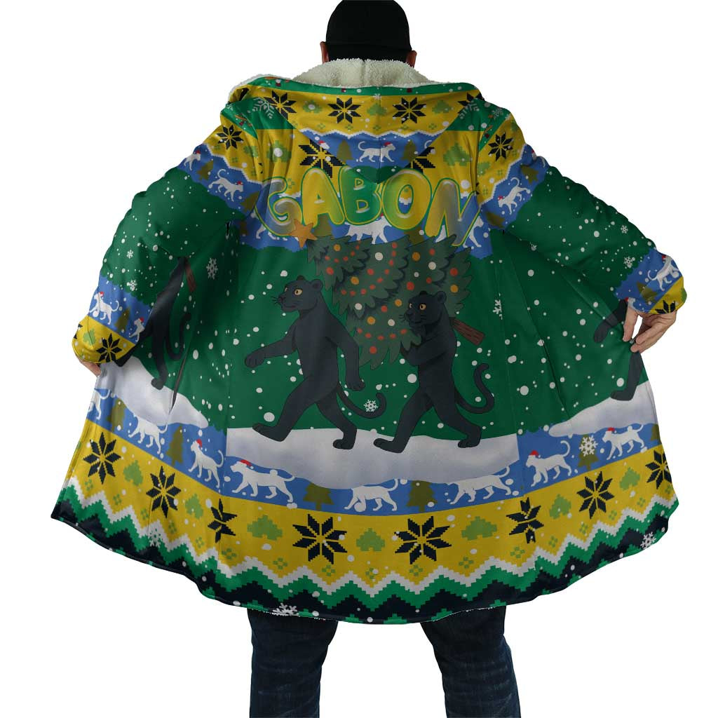 Gabon Christmas Cloak with Black Panthers Carrying Tree and Green Yellow Snowflake Pattern - Wonder Print Shop