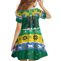 Gabon Christmas Family Matching Mermaid Dress and Hawaiian Shirt with Black Panthers Carrying Tree and Green Yellow Snowflake Pattern - Wonder Print Shop