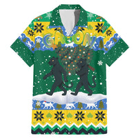 Gabon Christmas Family Matching Mermaid Dress and Hawaiian Shirt with Black Panthers Carrying Tree and Green Yellow Snowflake Pattern - Wonder Print Shop